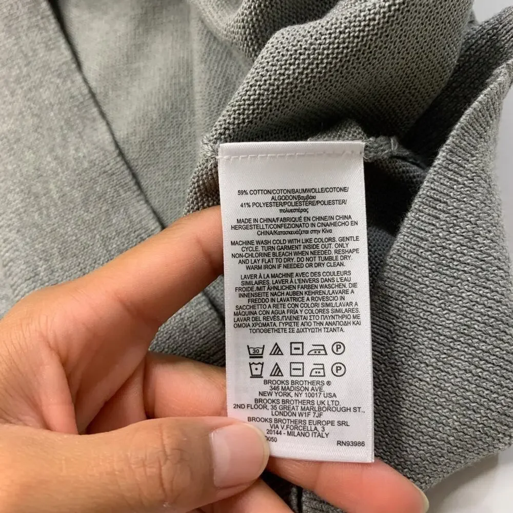 Brooks Brothers Vest Boys L Large Grey Blue Fleece Coolmax Cotton Blend Full Zip